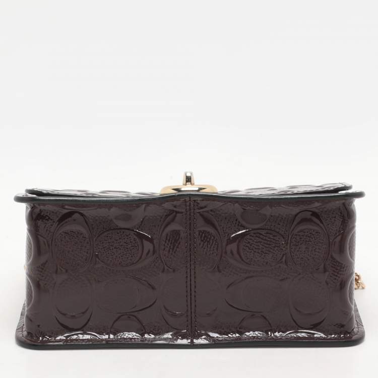 Pre Owned Coach Brown Logo Embossed Patent Leather Bowery Crossbody Bag