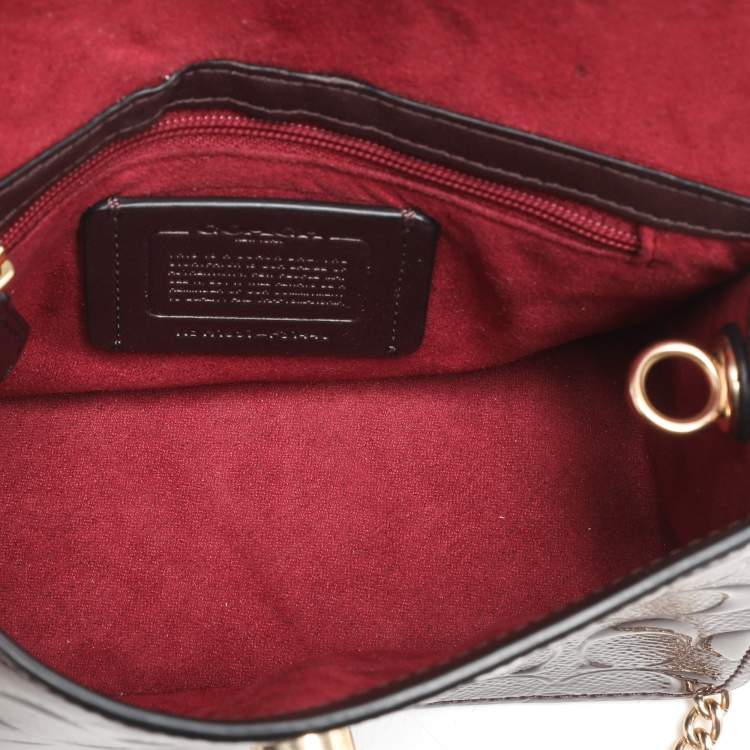 Pre Owned Coach Brown Logo Embossed Patent Leather Bowery Crossbody Bag
