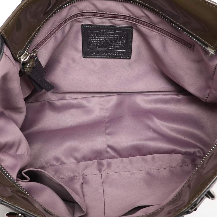 Pre Owned Coach Olive Green Op Art Embossed Patent Leather East West Gallery Tote