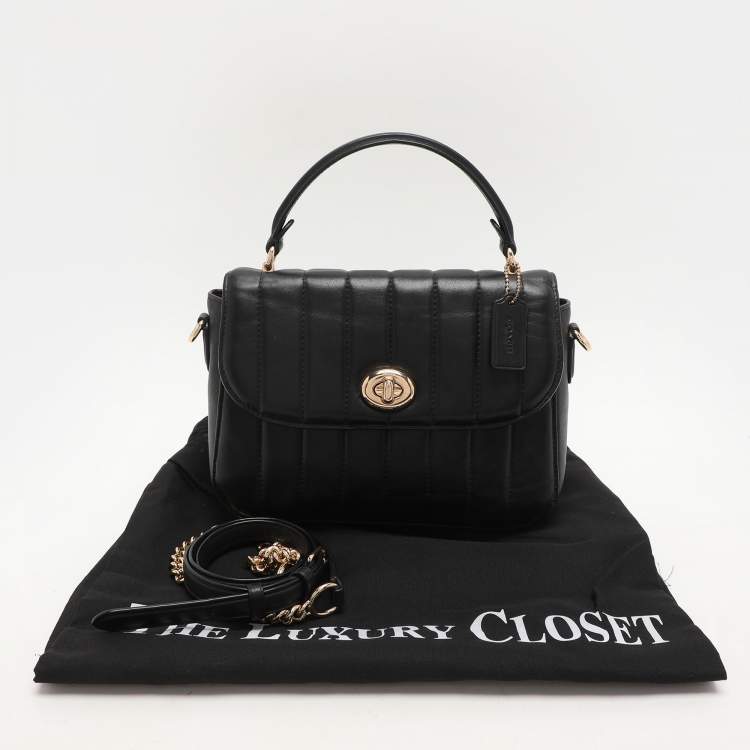 Pre Owned Coach Black Quilted Leather Top Handle Bag