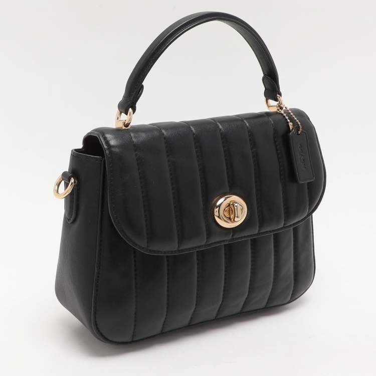 Pre Owned Coach Black Quilted Leather Top Handle Bag