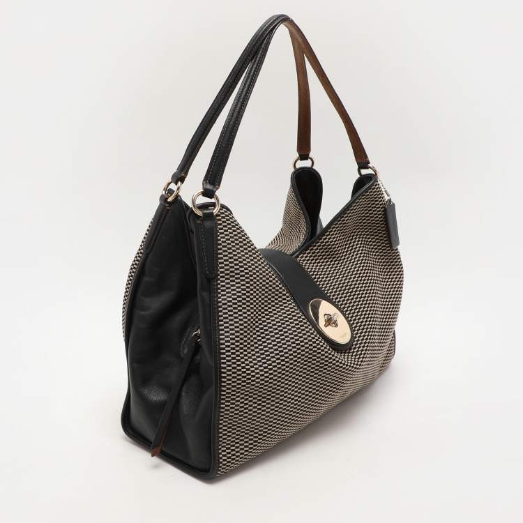 Pre Owned Coach Black/Beige Canvas And Leather Carlyle Shoulder Bag