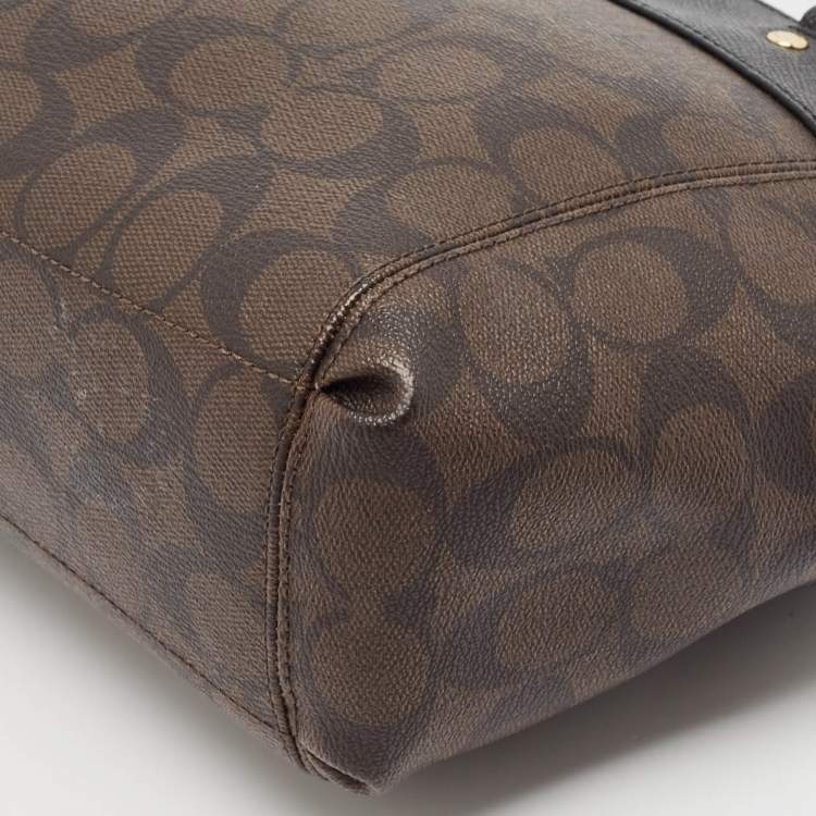 Pre Owned Coach Brown/Black Signature Coated Canvas Mini Brooke Carryall Satchel