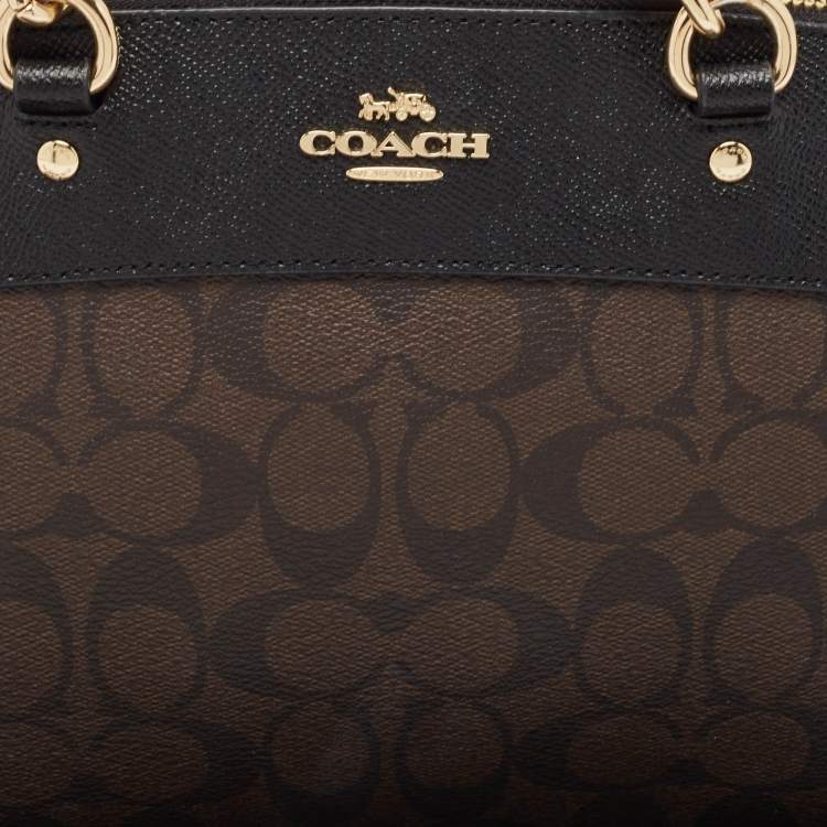Pre Owned Coach Brown/Black Signature Coated Canvas Mini Brooke Carryall Satchel