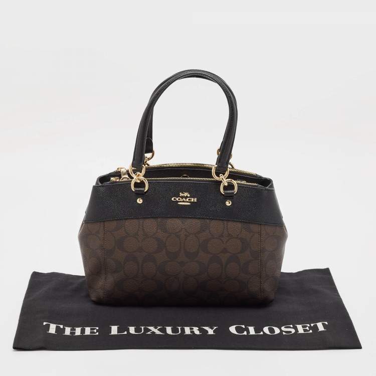 Pre Owned Coach Brown/Black Signature Coated Canvas Mini Brooke Carryall Satchel