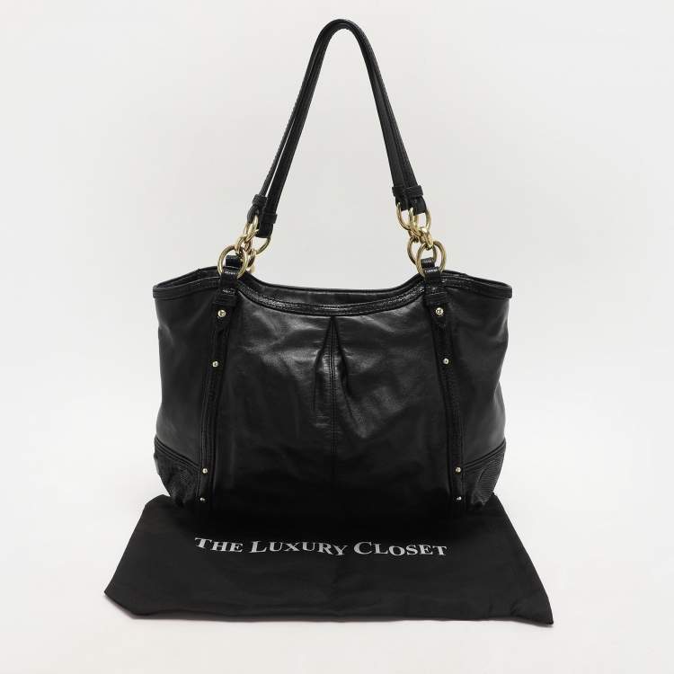 Pre Owned Coach Black Leather Alexandra Tote