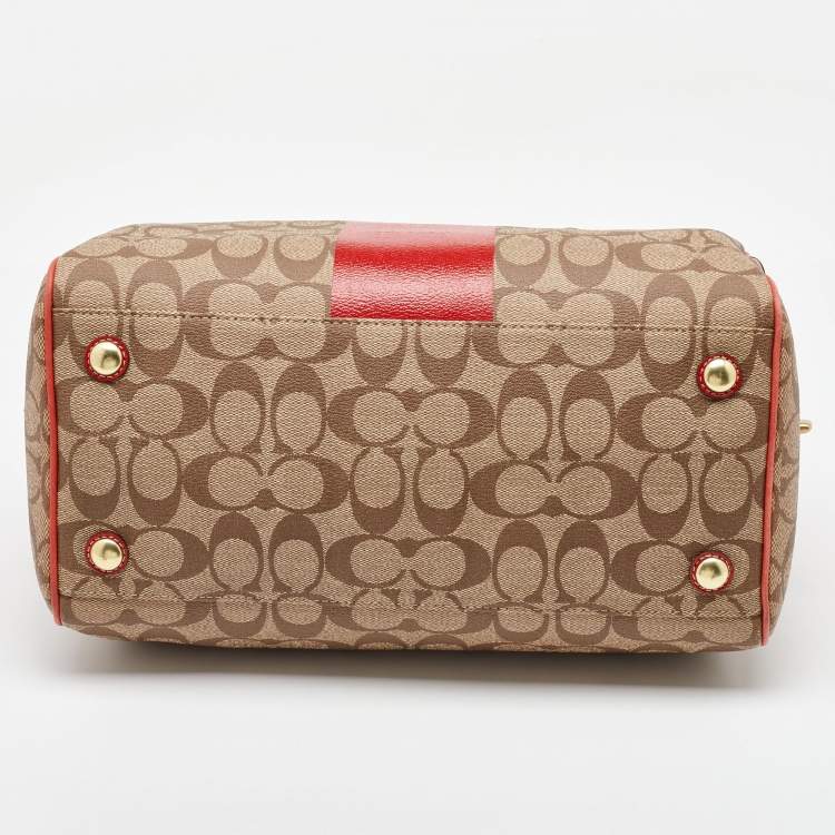 Pre Owned Coach Beige/Orange Signature Coated Canvas and Leather Duffel Bag