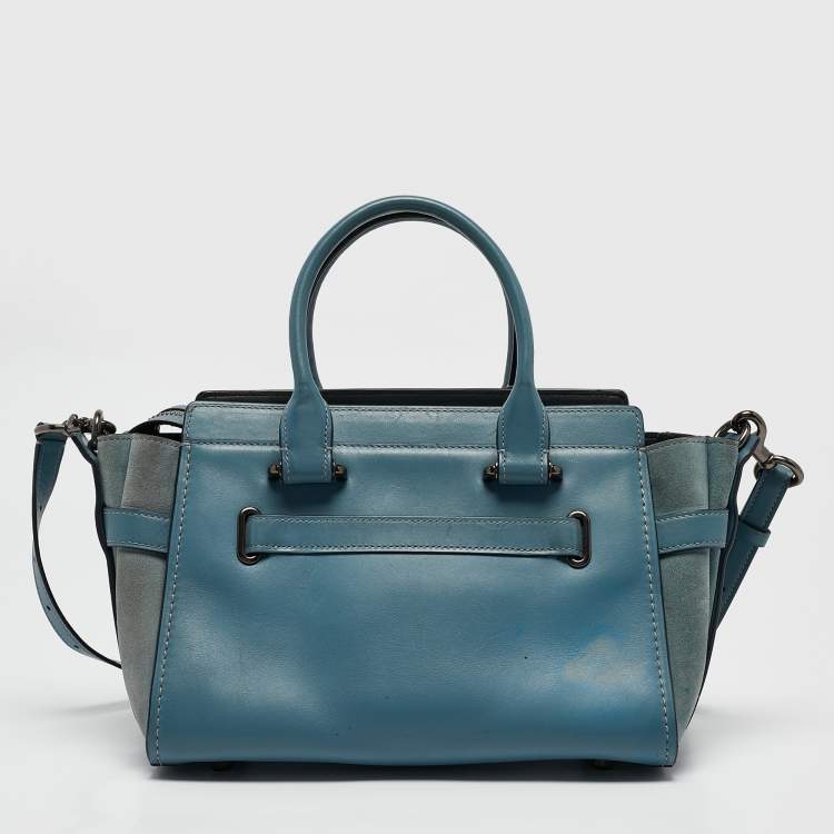 Pre Owned Coach Two Tone Blue Leather and Suede Swagger 27 Carryall Satchel