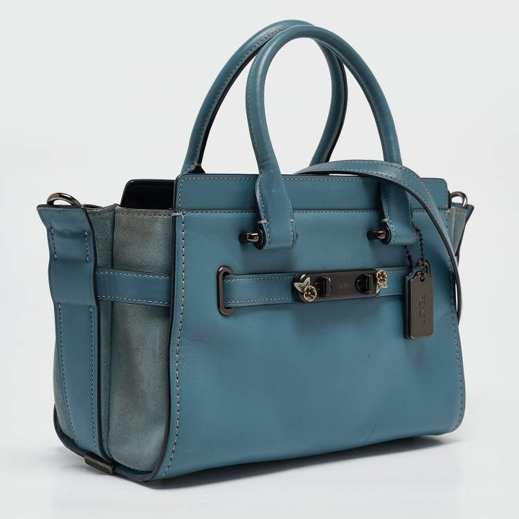 Pre Owned Coach Two Tone Blue Leather and Suede Swagger 27 Carryall Satchel