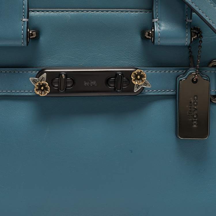 Pre Owned Coach Two Tone Blue Leather and Suede Swagger 27 Carryall Satchel