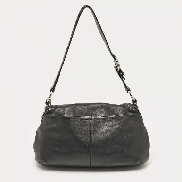 Pre Owned Coach Black Leather Flap Shoulder Bag