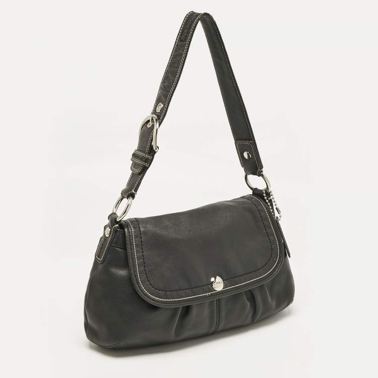 Pre Owned Coach Black Leather Flap Shoulder Bag