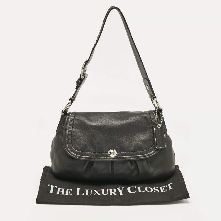 Pre Owned Coach Black Leather Flap Shoulder Bag
