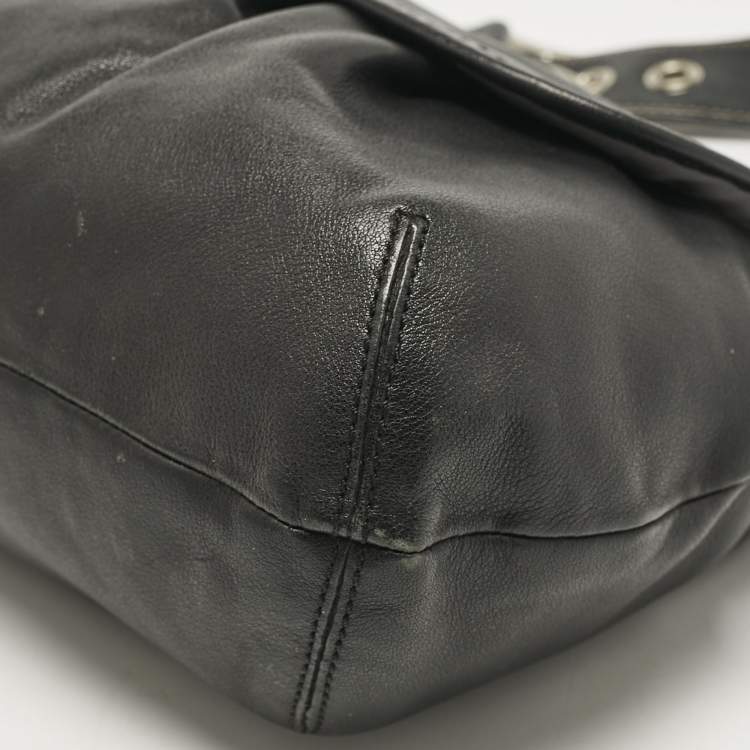 Pre Owned Coach Black Leather Flap Shoulder Bag