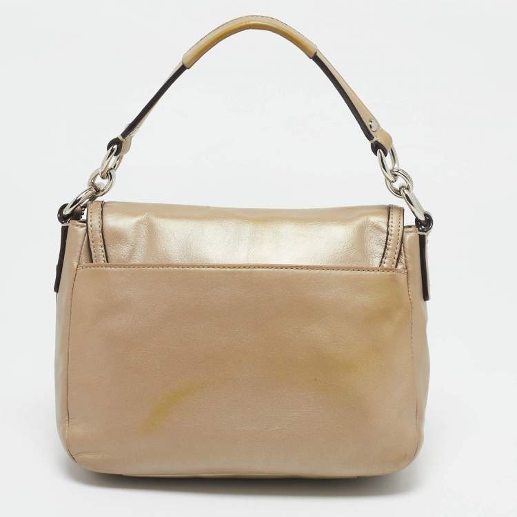 Pre Owned Coach Metallic Beige Leather Taylor Flap Bag