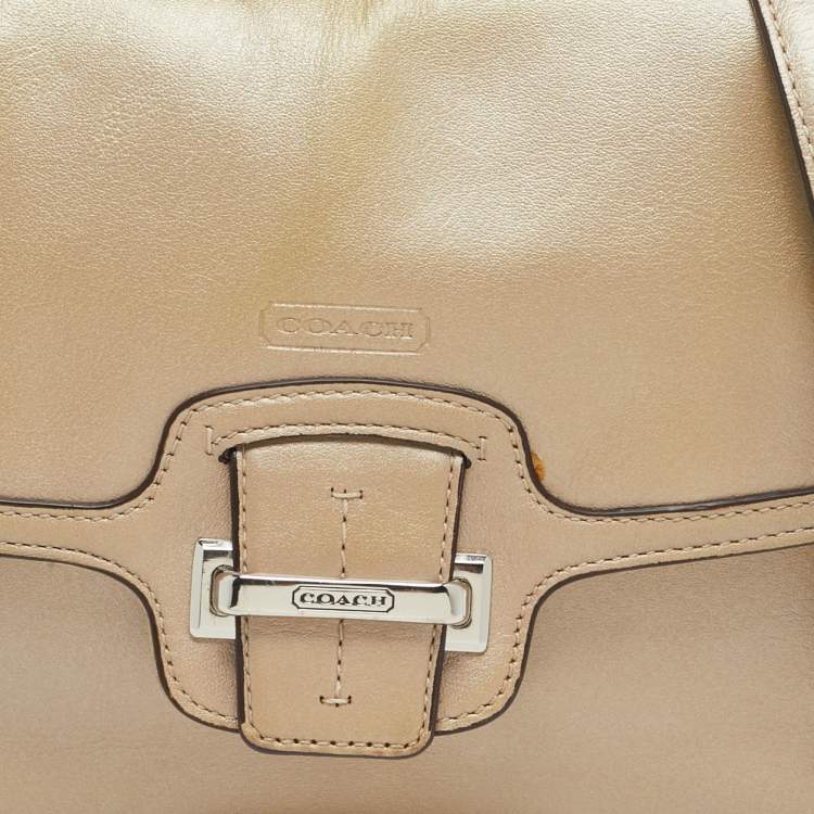 Pre Owned Coach Metallic Beige Leather Taylor Flap Bag