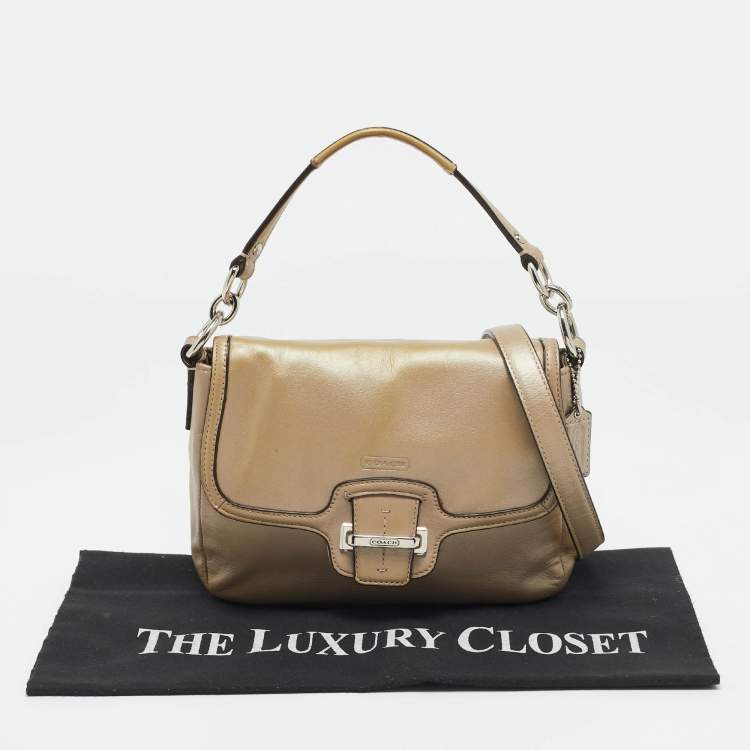 Pre Owned Coach Metallic Beige Leather Taylor Flap Bag