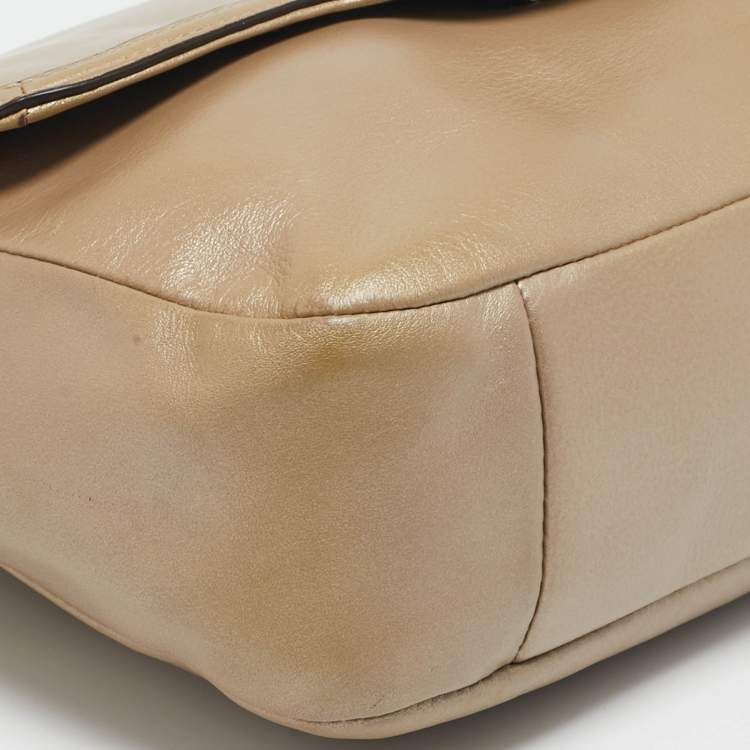 Pre Owned Coach Metallic Beige Leather Taylor Flap Bag