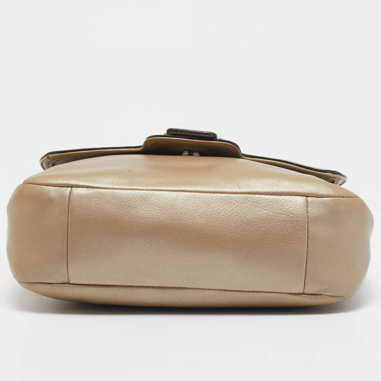 Pre Owned Coach Metallic Beige Leather Taylor Flap Bag