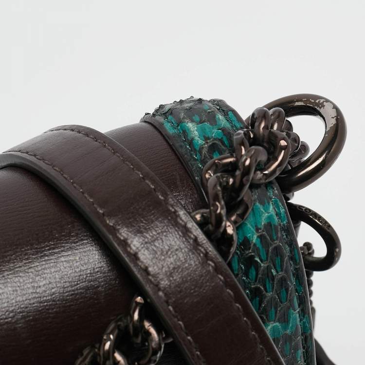 Pre Owned Coach Multicolor Leather and Snakeskin Hutton Shoulder Bag