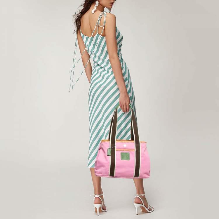 Pre Owned Coach Pink/Multicolor Nylon Y2K Hampton Tote