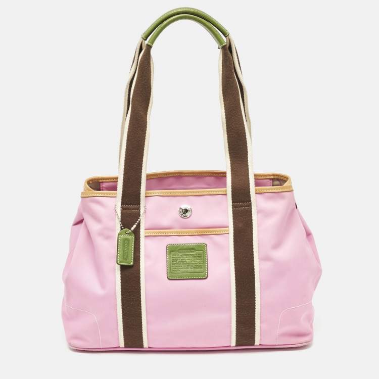 Pre Owned Coach Pink/Multicolor Nylon Y2K Hampton Tote