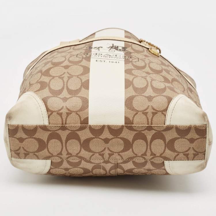 Pre Owned Coach Tricolor Coated Canvas Heritage Striped Tote