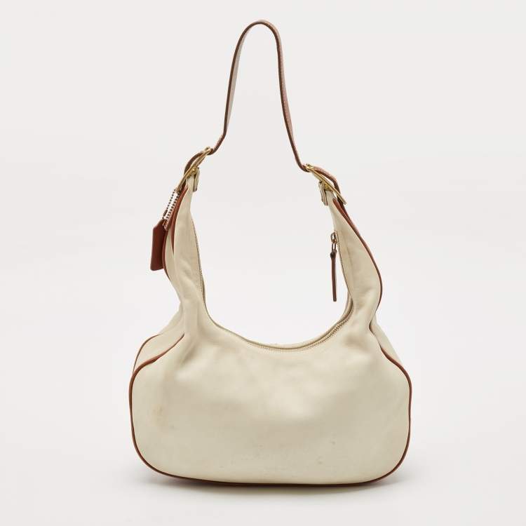 Pre Owned Coach Brown/Off White Leather East West Zoe Hobo