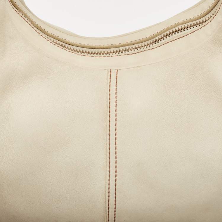Pre Owned Coach Brown/Off White Leather East West Zoe Hobo
