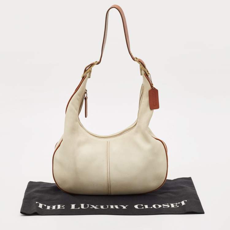 Pre Owned Coach Brown/Off White Leather East West Zoe Hobo