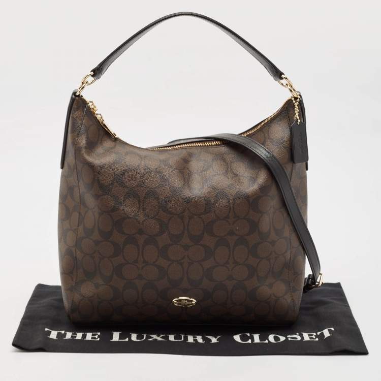 مملوكة مسبقًا Coach Dark Brown/Black Signature Coated Canvas and Leather Celeste Hobo