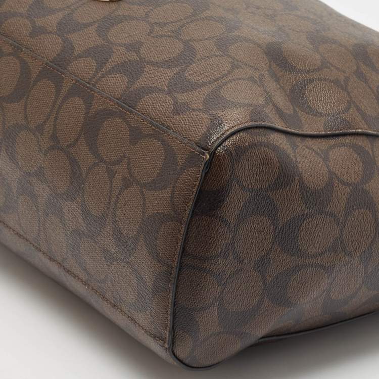 مملوكة مسبقًا Coach Dark Brown/Black Signature Coated Canvas and Leather Celeste Hobo