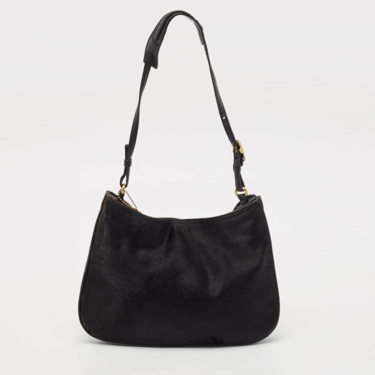 Pre Owned Coach Black Calfhair and Leather Hobo