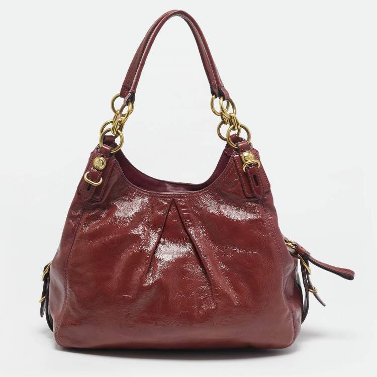 Pre Owned Coach Fuchsia Patent Leather Maggie Mia Shoulder Bag