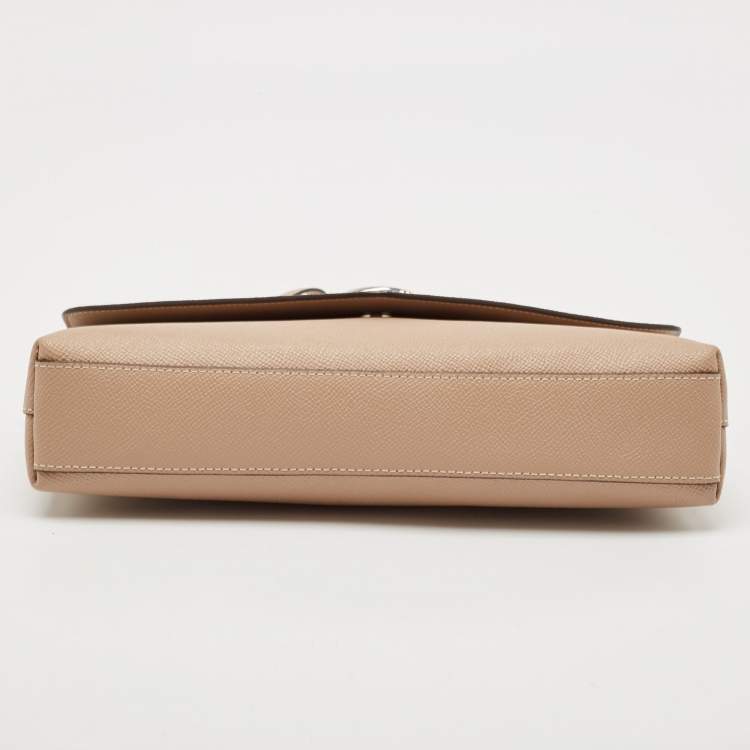 Pre Owned Coach Beige Leather Wyn Wristlet Pouch