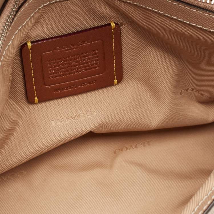 Pre Owned Coach Beige Leather Wyn Wristlet Pouch