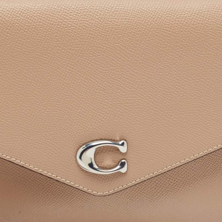 Pre Owned Coach Beige Leather Wyn Wristlet Pouch