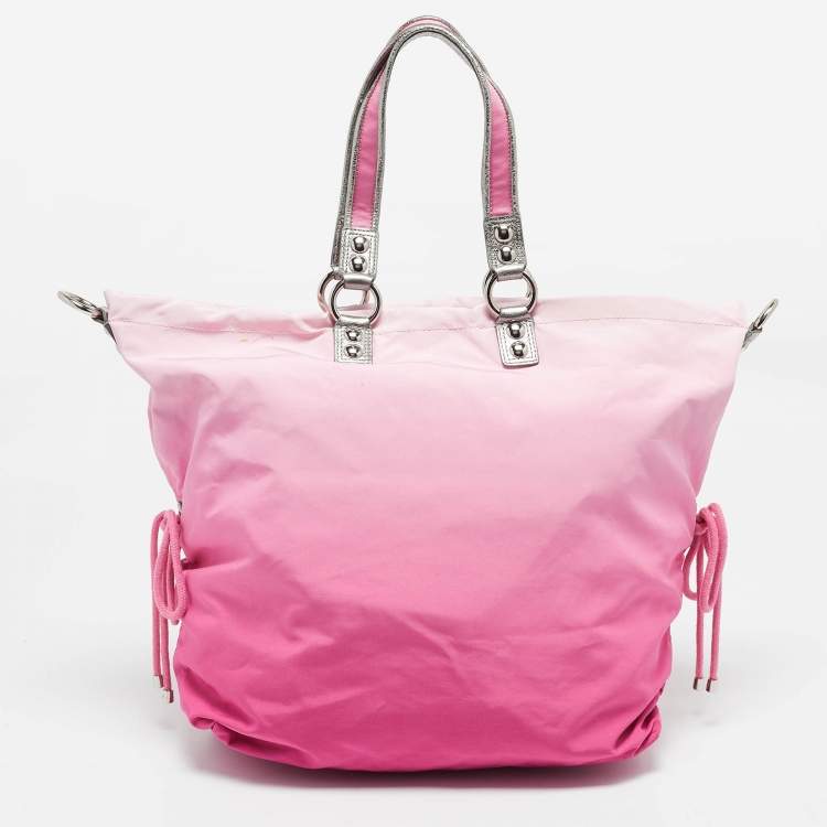 Pre Owned Coach Pink Ombre Nylon Crystal Embellished Poppy Zip Tote