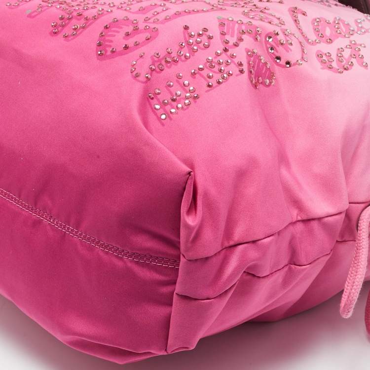 Pre Owned Coach Pink Ombre Nylon Crystal Embellished Poppy Zip Tote