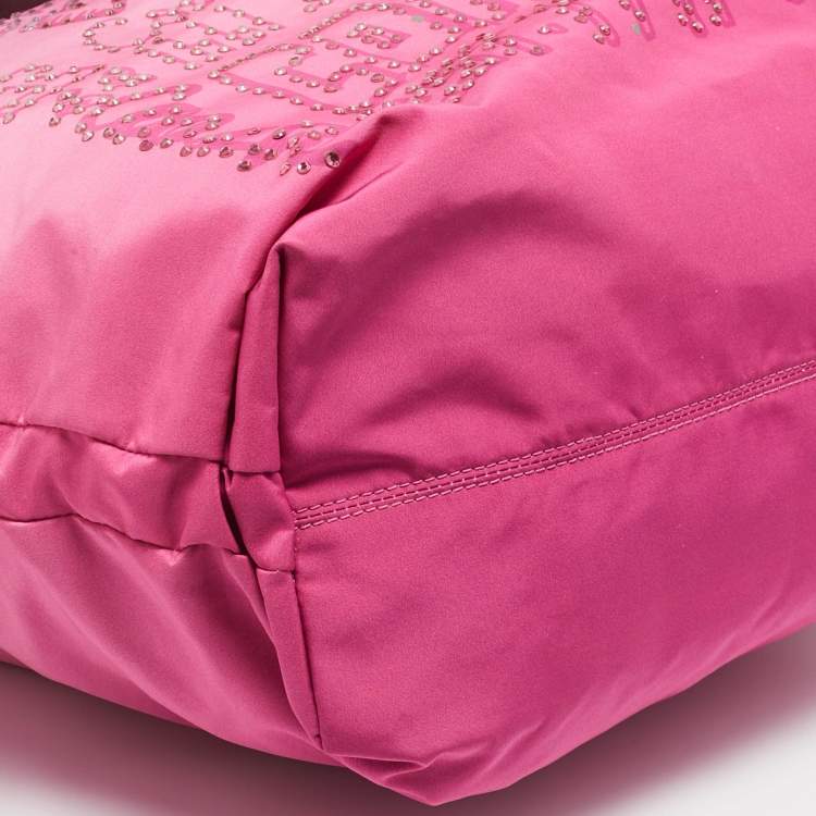 Pre Owned Coach Pink Ombre Nylon Crystal Embellished Poppy Zip Tote