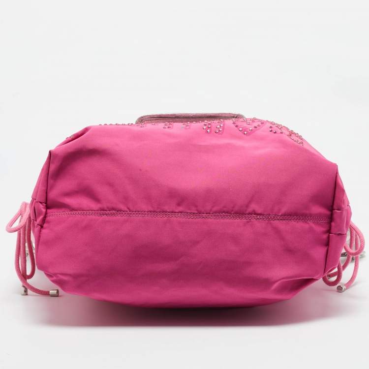 Pre Owned Coach Pink Ombre Nylon Crystal Embellished Poppy Zip Tote