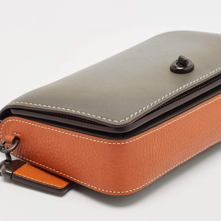 Pre Owned Coach Grey/Brown Leather Dinky Crossbody Bag