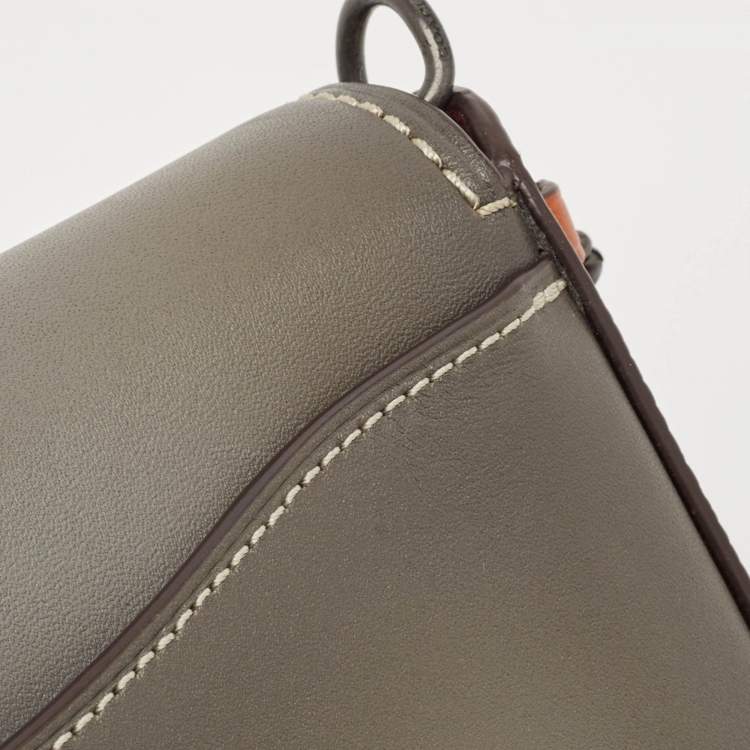 Pre Owned Coach Grey/Brown Leather Dinky Crossbody Bag