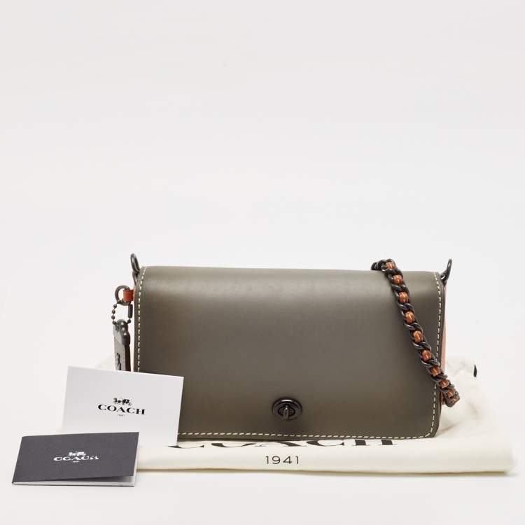 Pre Owned Coach Grey/Brown Leather Dinky Crossbody Bag