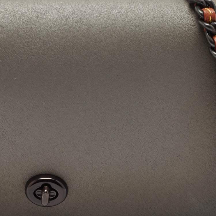 Pre Owned Coach Grey/Brown Leather Dinky Crossbody Bag