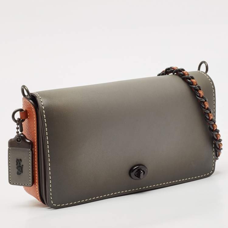 Pre Owned Coach Grey/Brown Leather Dinky Crossbody Bag