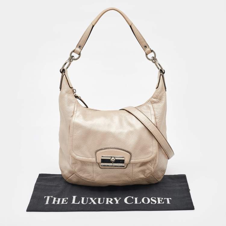 Pre Owned Coach Metallic Beige Leather Kristin Hobo