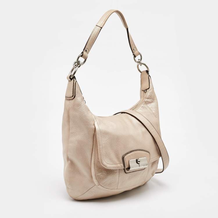 Pre Owned Coach Metallic Beige Leather Kristin Hobo