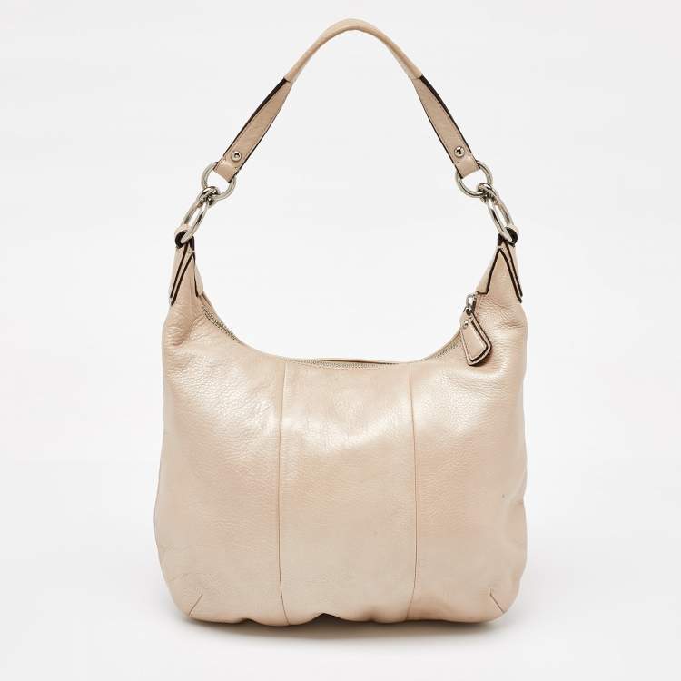 Pre Owned Coach Metallic Beige Leather Kristin Hobo