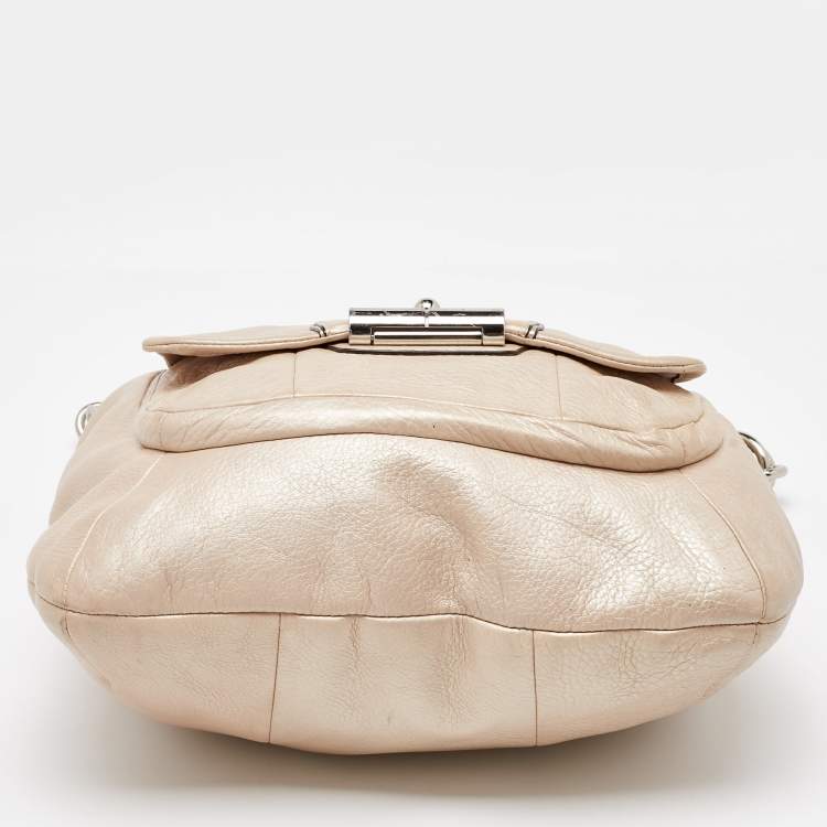 Pre Owned Coach Metallic Beige Leather Kristin Hobo
